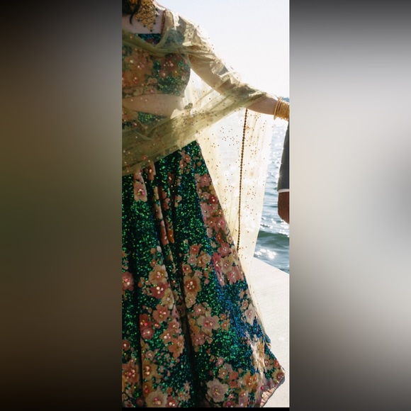 Sabyasachi Lehenga | Emerald Green aka  DILGULDASTA Lehenga - Picture 3 of 7